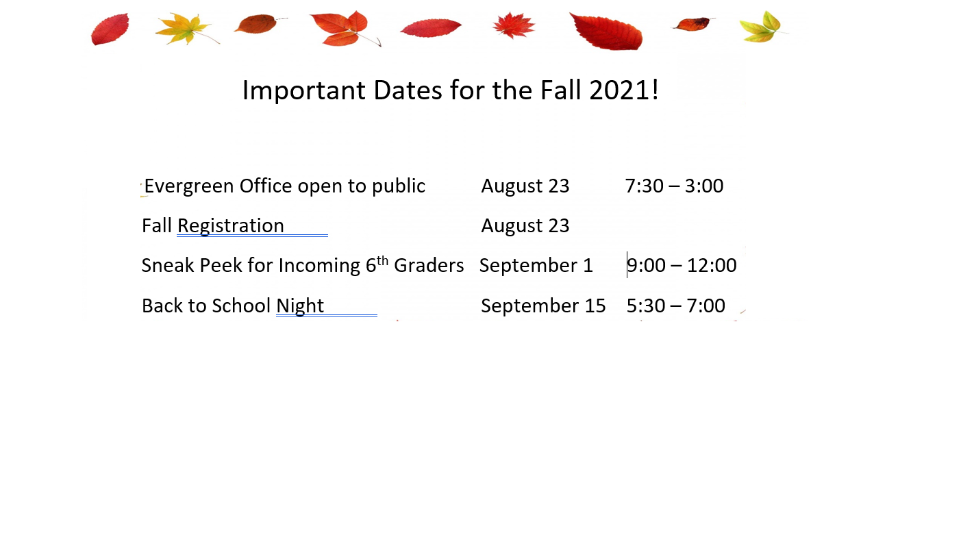 Important Dates for Fall
